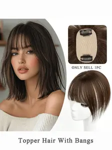 Women's Real Hair Top Replacement Piece, Natural Straight Hair, Breathable Lace Net Base, Invisible Patch for Baldness, Sparse Hair, Volume Style, Lace Closure Wig