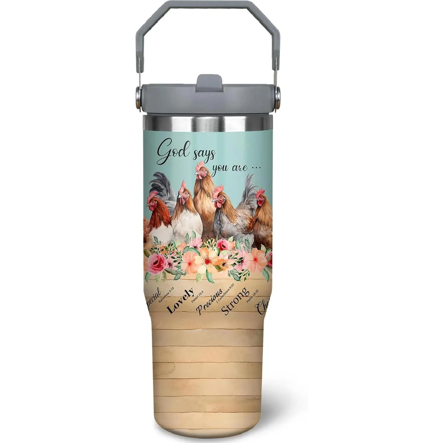 30oz Stainless Steel Vacuum Insulated Chicken Tumbler - Portable Spill-Proof Jumbo Tumbler Style Mug with Handle, Flip Straw Lid, Rooster Animal Design - Temperature-Control for Coffee, Cocktails - Birthday Gift for Chicken-Loving Women, Tumbler Style Mug