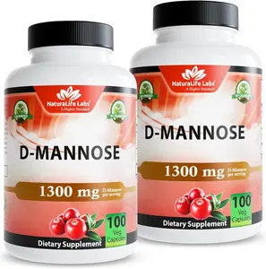 NaturaLife Labs Organic D-Mannose 1300 mg with Organic Cranberry Extract 100 mg per Serving – 100 Capsules – Non-GMO, Gluten-Free, Vegan 2-Pack