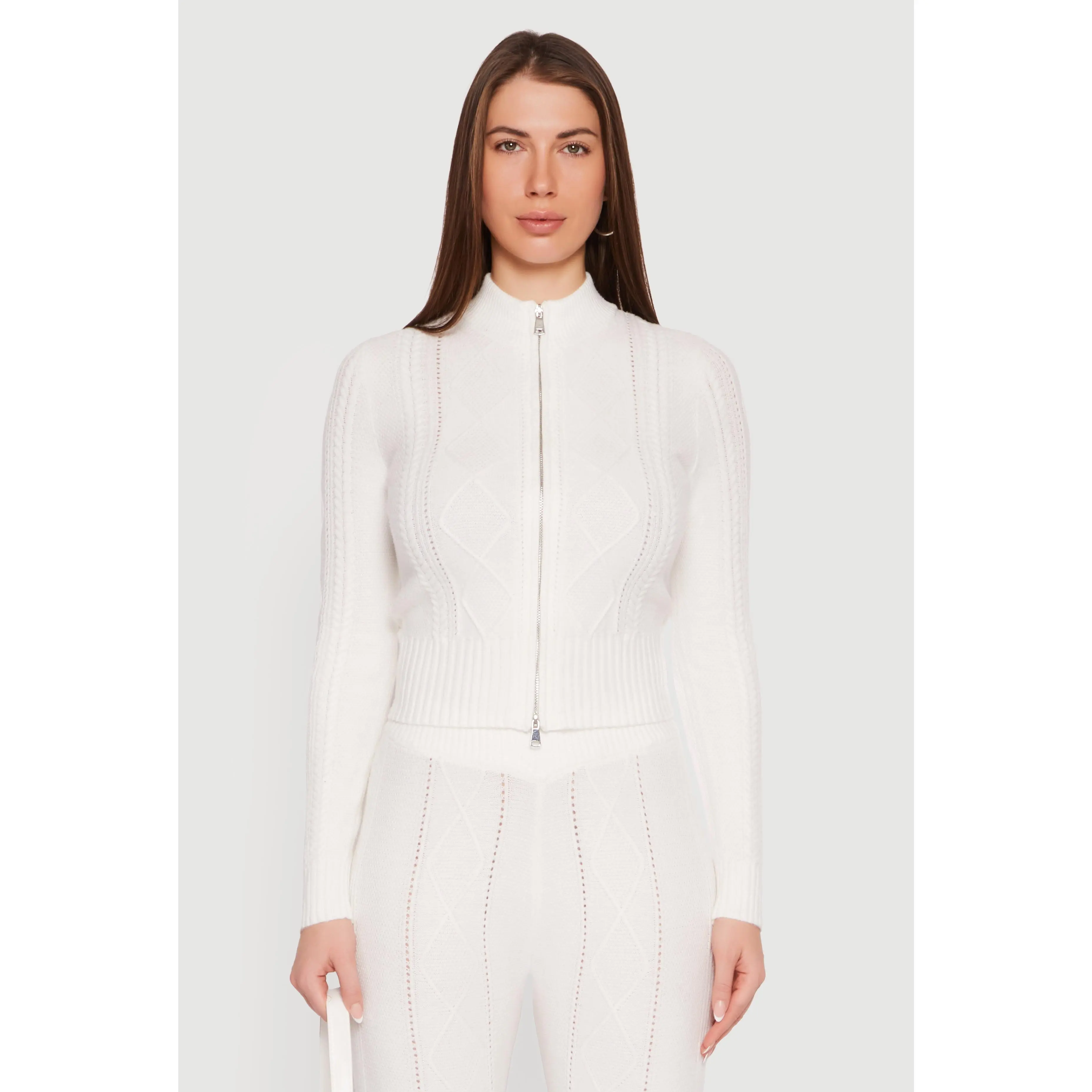 Almost Famous Cable Knit Double Zip Front Cardigan
