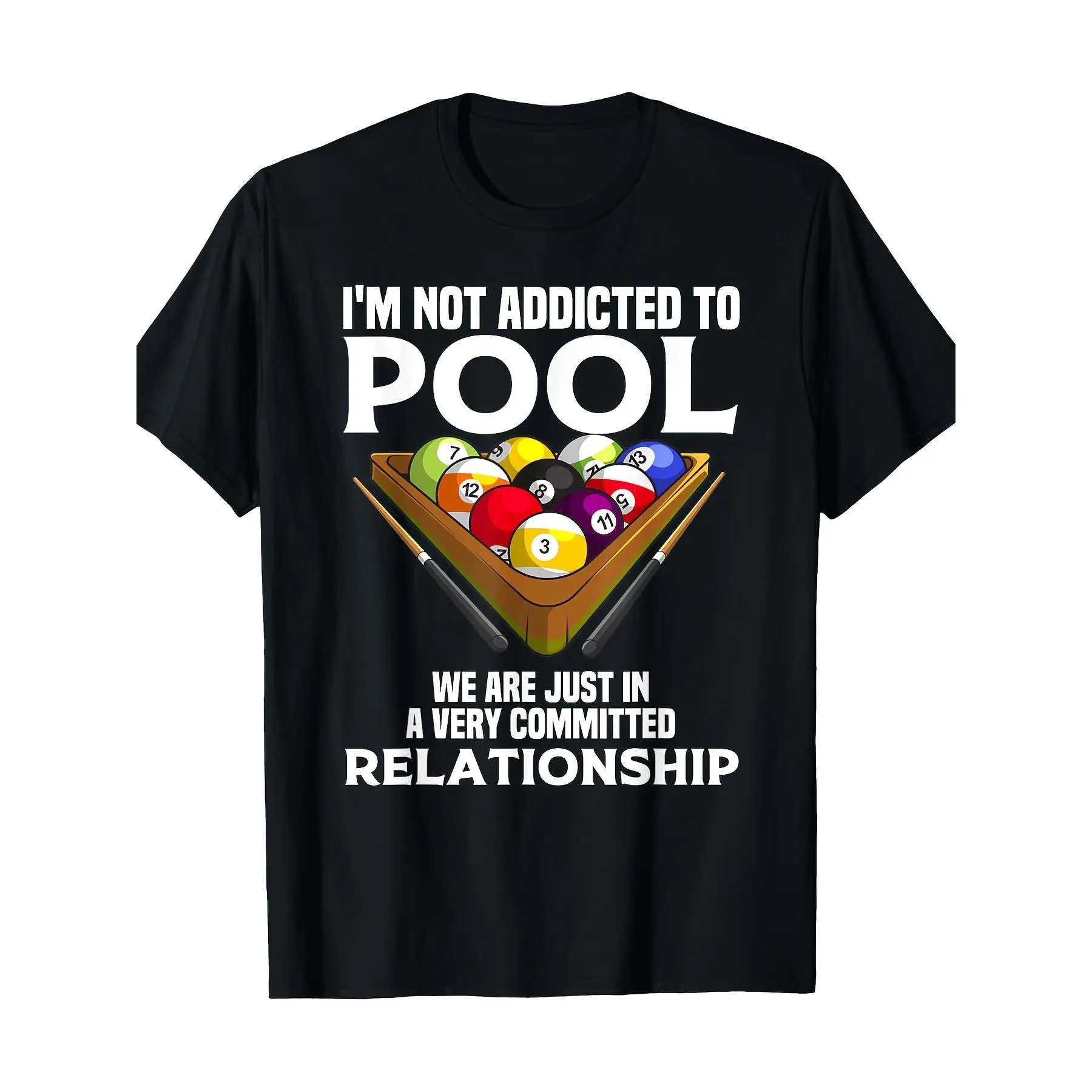 Men's 100% Cotton Vintage Graphic T-Shirt - Funny Pool Player Gift, Short-Sleeve, Casual Loose Black Round Neck Menswear Top for Billiards Enthusiasts, Graphic Tees Tops