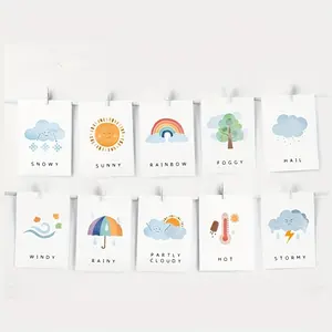 10 Cartoon Weather Recognition Cards, English Learning Tool for Kindergarten/family, Fun Weather Word Flashcards, Creative Early Education Gift