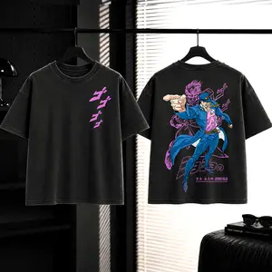 Jotaro Kujo x Star Platinum, JoJo's Bizarre Adventure Vintage Washed Tee, Anime Streetwear, Sorcerer Core Gym Fit, graphic tee Top Tshirt Cotton Fabric