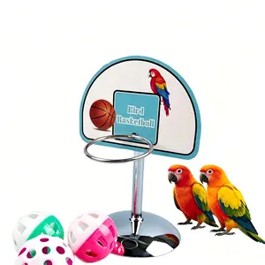 Parrot toy accessories, shooting hoop, training toy for cockatiel, lovebird, and budgerigar, metal basketball stand