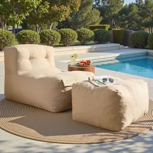 【Summer Vibes】OVIOS Bean Bag Lounge Sofa Set, Oversized Floor Lounge Chair with Ottoman, Comfy Indoor Outdoor Floor Sofa Couch with Footrest, Soft Plush Lazy Seating for Living Room Bedroom Patio