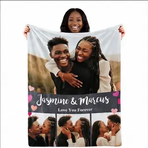 Customized Couple Portrait Blanket Soft Warm Fleece Blanket Custom Photo Gift