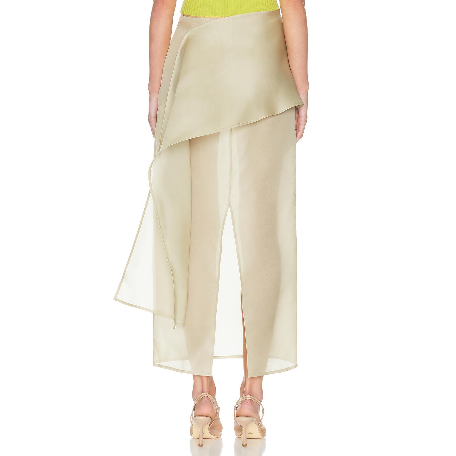 Helsa The Silk Gazar Skirt With Drape in Stone