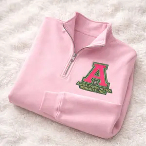 Alpha Kappa Alpha Embroidered Quater Zip Swearshirt, AKA Inspired Sorority Pullover, Custom Cuff Embroidery Fleece Top, Gift for her