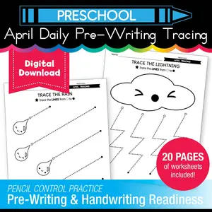 Printable Preschool April Daily Pre-Writing Tracing