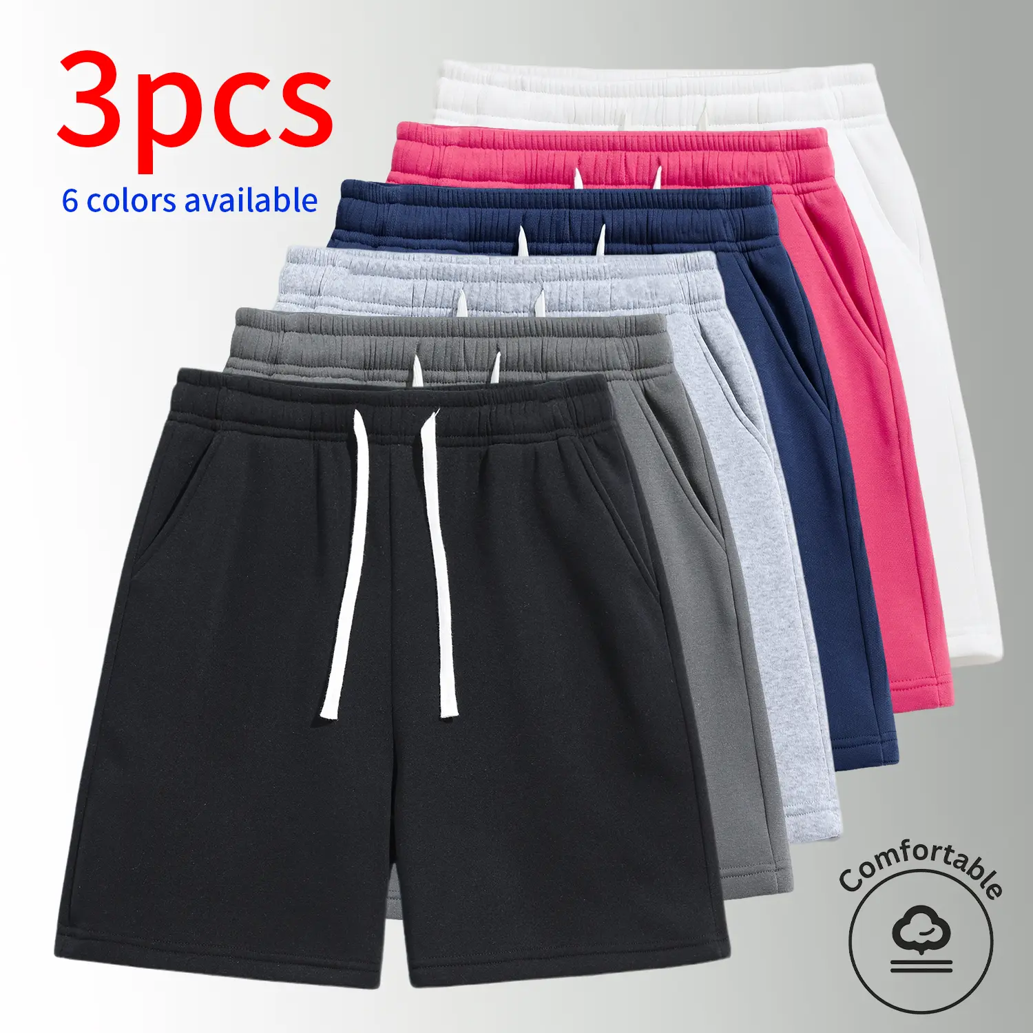 3-Pack  men’s shorts: drawstring waist, mid-thigh length, simple solid colors that are easy to match. Suitable for summer daily commuting and work, outdoor running, holiday casual sports—wearable by both men and women.