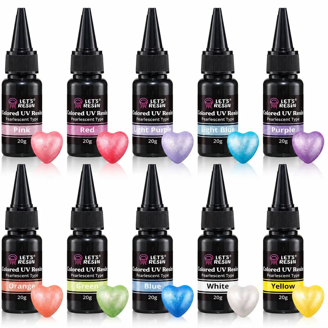 Pearlescent UV Resin, LET'S RESIN 10-Colors Colored UV Resin, Low Odor & Minimal Bubbles for Resin Casting and Coating, Jewelry Making, Decoration(20g Each) - LET'S RESIN