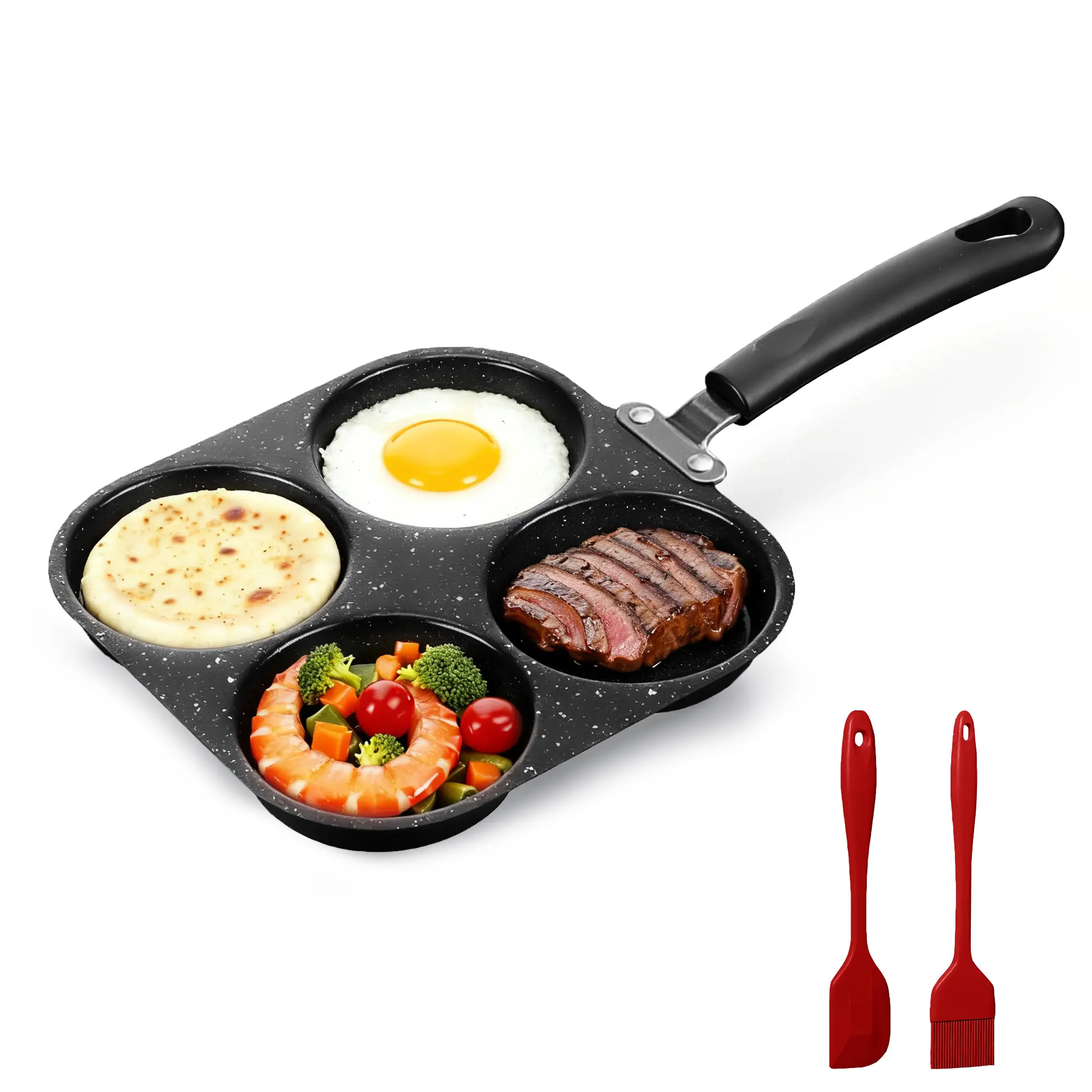 Puraville Egg Frying Pan, 4-Cup Nonstick Granite Omelette Skillet Pancake Pan and Healthy Egg Cooker Suitable for Gas Stove and Induction Cookware