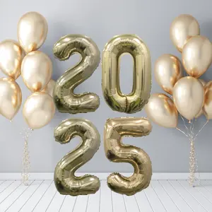 Gold Number Balloons 2025 - Elegant Design, Ideal for Celebrations and Events