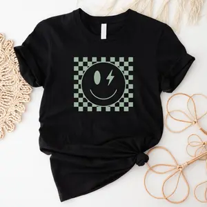 Retro Smile Face T-shirt, Happy Face Shirt, Mental Health Week Gift Tee, Positive Vibe Short Sleeve, Happy Aesthetic T-shirts, Gifts for Teachers.