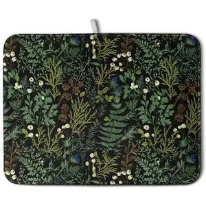 Vintage Botanic Fern Leaves Floral Plant Dish Drying Mat Absorbent Microfiber Reusable Washable Large 18x24 Inch for Kitchen Counter