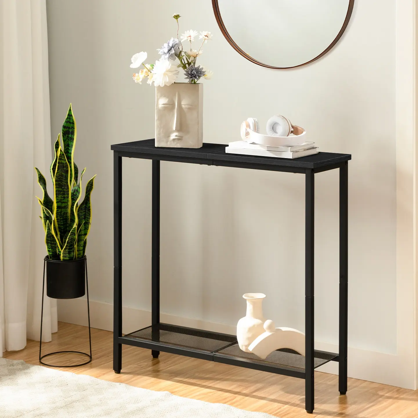 HOOBRO 29.5" Narrow Console Table, Small Entryway Table with Shelf, 2 Tier Thin Sofa Table, Side Table, Display Table, for Hallway, Living Room, Bedroom, Black 2-tier Storage Organizer #SummerVibes