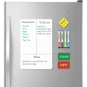 Magnetic Dry Erase Board for Small Fridge-Flexible Refrigerator Magnet Whiteboard, Blank Writing Note Sheet, Dishwasher Magnet Clean Dirty Sign, 4 Markers & Eraser - 12 x 8