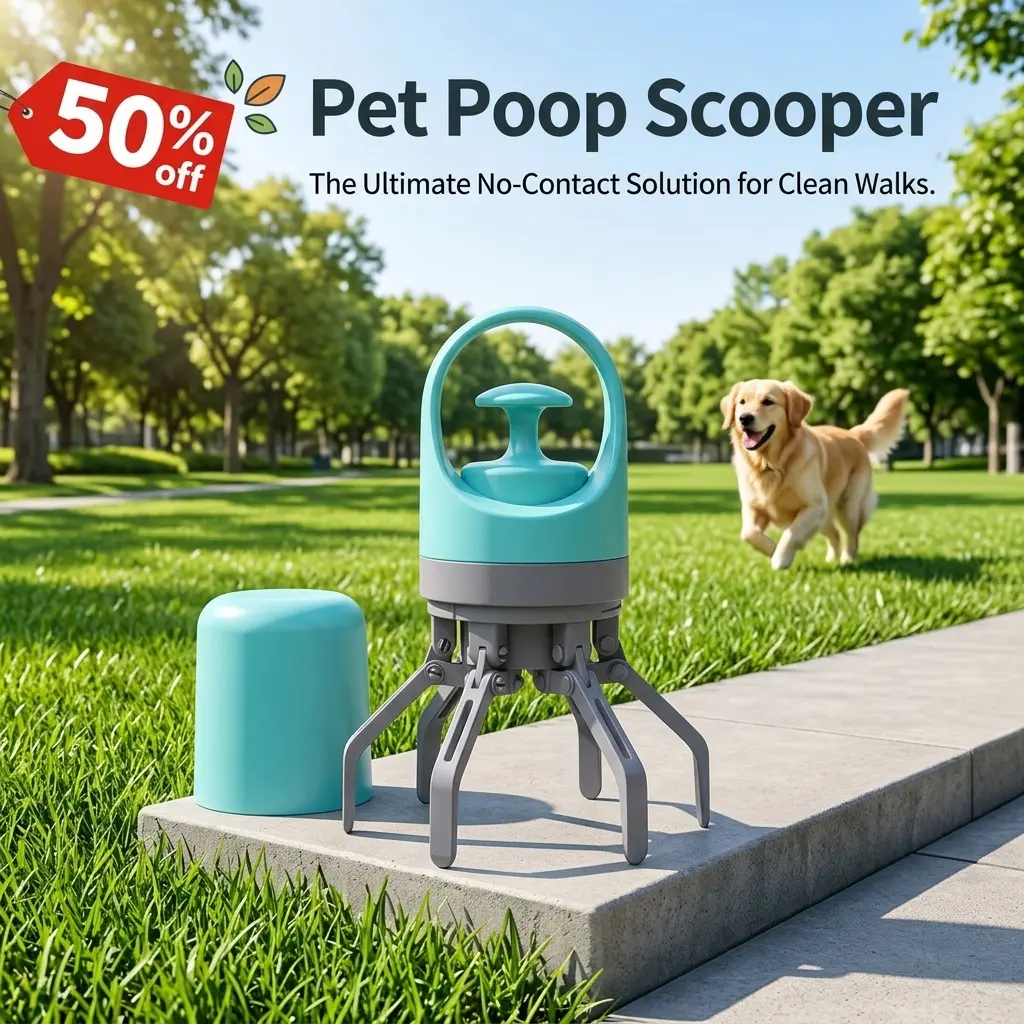 Portable No-Touch Dog Pooper Scooper - Compact Manual Pet Waste Cleanup Tool with Built-in Bag Storage, Odor Seal for Parks, Hiking Trails (Single Unit)