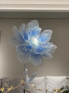 【Dancing Petals】babyblue 32inches Opening & Closing Silent Design Silk Satin Floor Floral Fabric Art for Serene Bedroom Decor