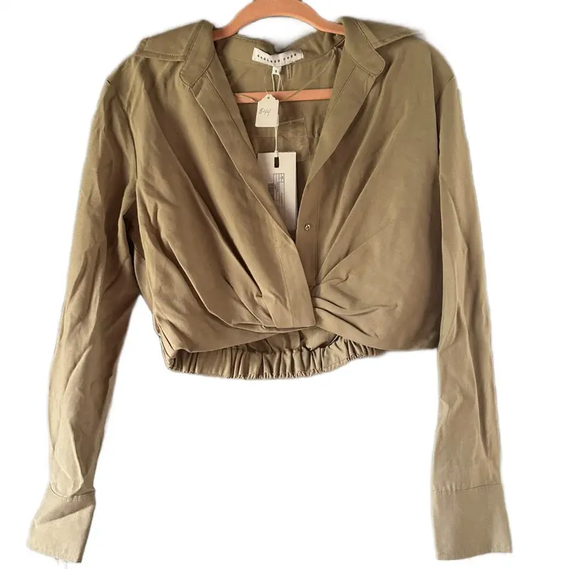 Endless Rose - Long Steve Top in Khaki Color with Unique Design Features