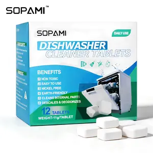 SOPAMI Dishwasher Cleaner Effervescent Tablets 12-Pack Deep Clean Remove Limescale Food Grade Non-Toxic Septic Safe