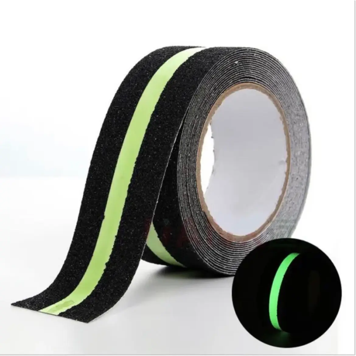 Anti-Slip Non-Skid Grip Tape Roll - 0.7mm Abrasive High-Traction Adhesive, Glow-in-the-Dark Safety Strips for Stairs & Ramps, 1.96 in x 16.4 ft