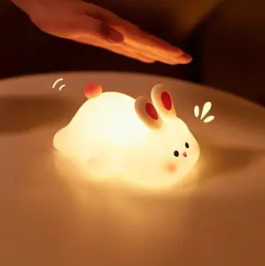 Cute Bunny Silicone Night Light Kawaii Rabbit Lamp for Kids Bedroom Aesthetic Room Decor USB Rechargeable Dimmable Touch Control Nursery Toddler Lamp Squishy Animal Nightlight Birthday Gift for Girls Teens Women