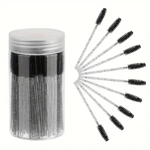 50pcs/set Disposable Eyelash Brush Mascara Stick Makeup Brushes Applicator Set for Extending Eyelashes and Eyebrow Brush with Container