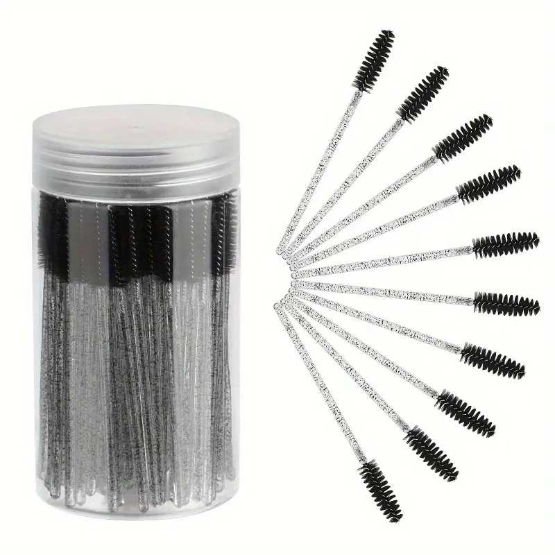 50pcs/set Disposable Eyelash Brush Mascara Stick Makeup Brushes Applicator Set for Extending Eyelashes and Eyebrow Brush with Container