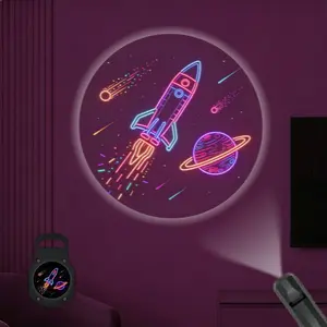 2D Flat, 1 pc, Neon Rocket & Saturn Pattern, Portable LED Pattern Projector Light, USB Interface, 360° Rotation, Suitable for Space Themed Events & Kids' Rooms, Ideal for Game Room & Study, A Perfect Gift for Space Enthusiasts & Kids