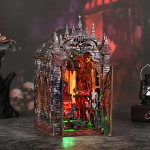Dark Aastle Book Nook DIY Kit for Adults. Tiny Home Vintage Abstract Renaissance Style. Wooden Bookshelf. 3D Hand-Assembled. Miniature Dollhouse, Birthday Gift