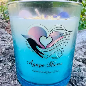 Agape Sheree' Sample Size White Tea and Ginger Scented Crystal Candle Relax at Home Aromatherapy for Aromatic Comfort