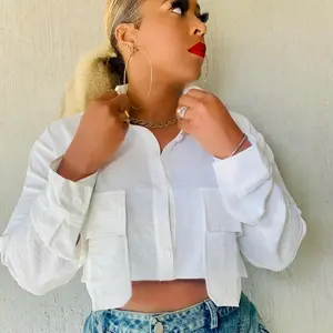 Sweet Treat Long Sleeve Crop Button-down Shirt for Women - Casual Blouse