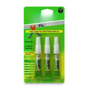 Fix   Glue,  Curing Polyurethane Singles, Repair Adhesive for Shoe Repair, Ceramic, Plastic, , Metal, 12 Grams (Pack of 3 x 4g mini Tubes)