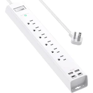 10Ft Extension Cord with Multiple Outlets,  Flat Plug Power Strip Surge Protector with Long Cord,6 Outlet 4 USB Ports (2USB C),Multi Plug Outlets for Office,College,Dorm Essentials, ETL Listed