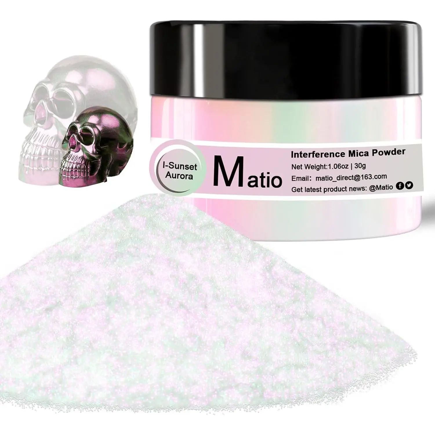 Interference Mica Powder, 1.06oz/ 30g Sunset Aurora Chrome Powder, Pearlescent Effect Color Shift Pigment for Epoxy Resin, Makeup Shimmer, Nail Polish, Soap Dye, Candle Making, Paint, Slime