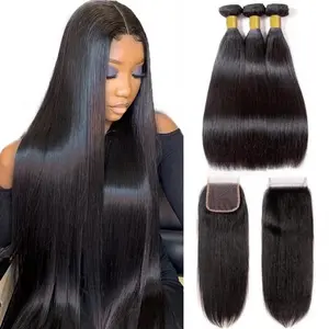 Ramiss Straight Bundles with Closure 2x6 4x4 Lace Closure Brazilian Human Hair Bundles with Closure Straight 100% Unprocessed Virgin Weave Hair Bundles with Lace Closure