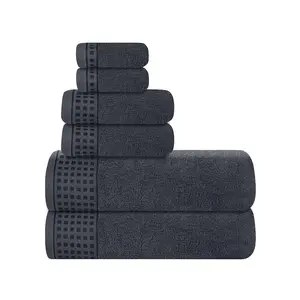 Towel Set 100% Cotton Ultra Soft 6 Pack Towel Set, Contains 2 Bath Towels 28x55 Inches, 2 Hand Towels 16x24 Inches & 2 Wash Coths 12x12 Inches, Compact Absorbent Lightweight & Quickdry - Charcoal Grey