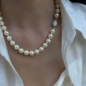 Women's Elegant Necklace - Luxury Creamy White -like Beads, Minimalist Everyday & Party Jewelry, Valentine's Gift for Her, Year-Round Versatile Necklace for Formal Casual Outfits, Charm Necklace, Sophisticated Jewelry, Lustrous Finish, Stat