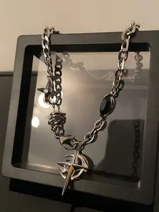 Titanium Steel Gemstone Star Moon Necklace, Cool Y2K Style, Non-Fading Unisex Chain, Streetwear Hip Hop Accessory