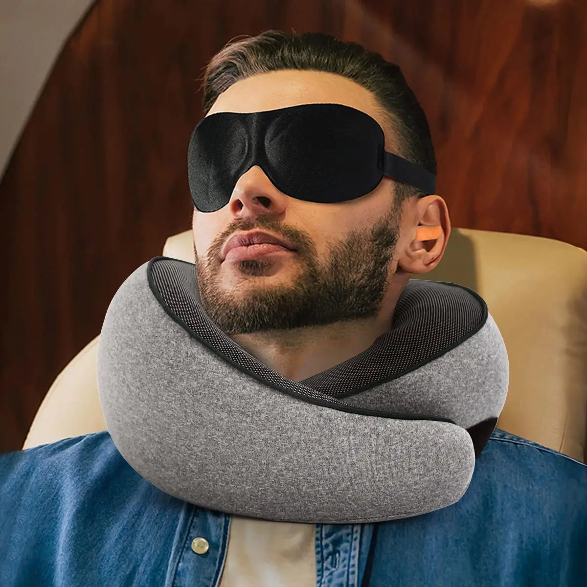 Travel Pillow, Washable Comfortable & Breathable Cover Travel Pillow with 3d Contoured Eye Masks, Earplugs, and Storage Bag, Travel Neck Pillow, Trave