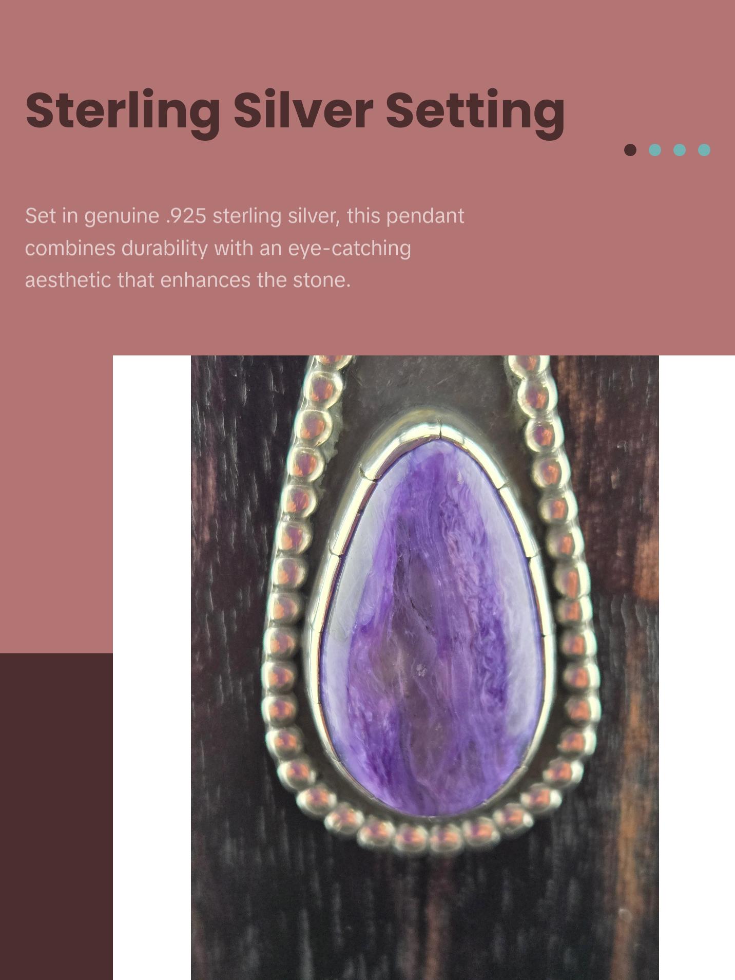 Handcut Charoite Pendant in .925 Sterling Silver