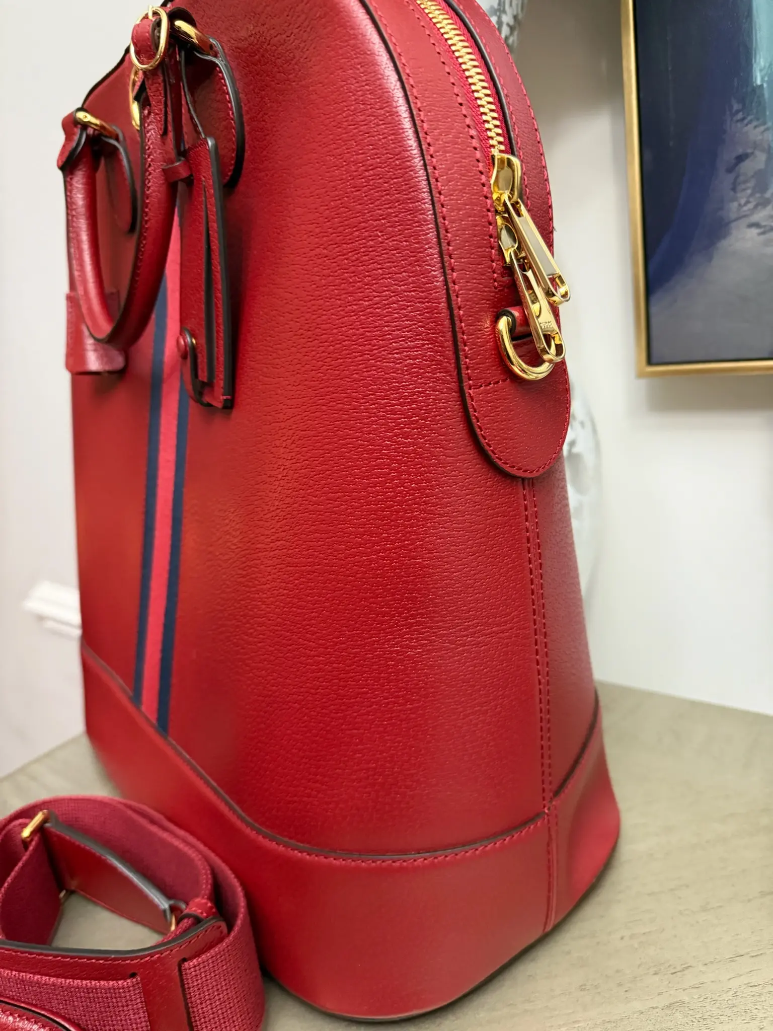 Pre-owned GUCCI Leather Shoulder Bags Savoy Web Bowling Tote