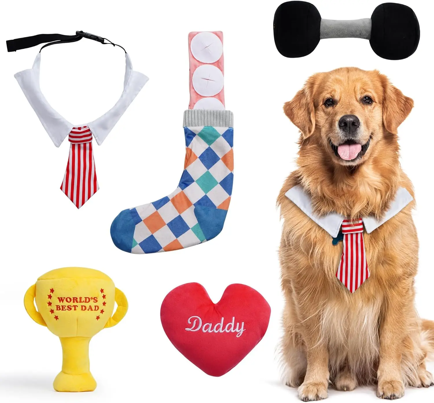 Nocciola 5 PCS Father's Day Plush Dog Toys, Father's Day Gift, Interactive Dog Toys with Giggle Crinkle Squeaky Sounds, Birthday Gift, Gifts from Daughter, Son, Wife