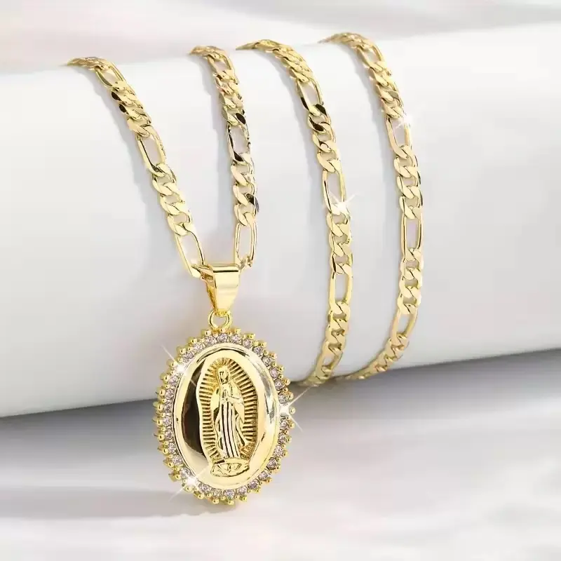 SHOW CRAFT Light luxury oval Virgin Mary pendant inlaid with cubic zirconia, simple and elegant religious jewelry