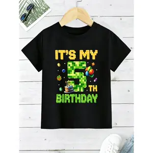 Boys' 10th Birthday Video Game Pixel Art T-Shirt, Child Sized Casual Street Style Short Sleeve Top, Colorful Birthday Print Boys' T-Shirts, Child Sized Boys' T-Shirts