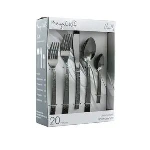 MegaChef  Stainless Steel Silverware Metal Baily Flatware Utensil Set, Black - 20 Piece