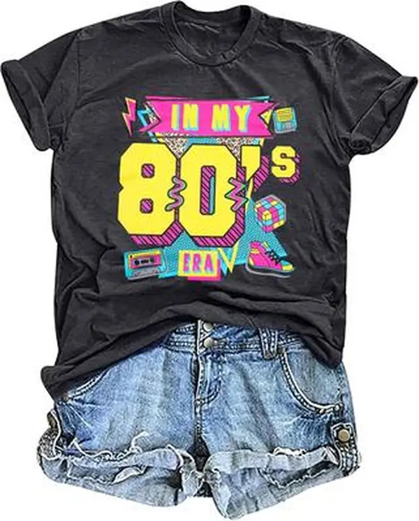 Neon Retro In My 80s Era Cassette Cube Graphic T-Shirt, Unisex Throwback Nostalgic Party Casual Tee, 100% Cotton Printed Craft SummerVibes Top, Relaxed Soft Breathable unisex summer clothing