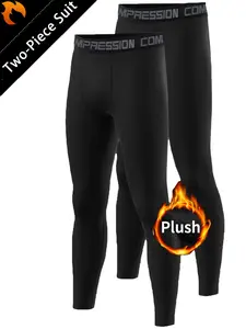 2-Pack Men's Fleece Lined Thermal Sports Pants, Athletic Fit, Warm Comfortable Base Layer Layering Essential Leggings for Winter Skiing, Casual Solid Color Design, Thermal Insulation