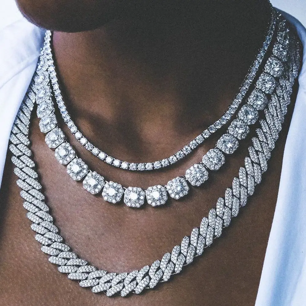 3PCS/set Women's & Men's Tennis Chain Necklace Cuban Link Rhinestones Bling Hip Hop Rapper Jewelry Set 18INCH 20INCH 24INCH